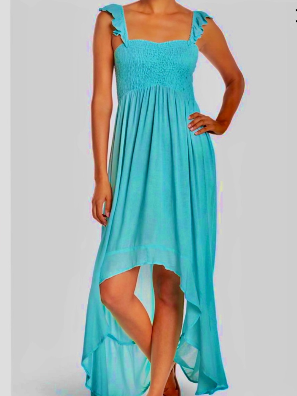 BOHO ME Maxi Ruffle Cover-Up Dress Artic Blue Size S NWT Style 76204